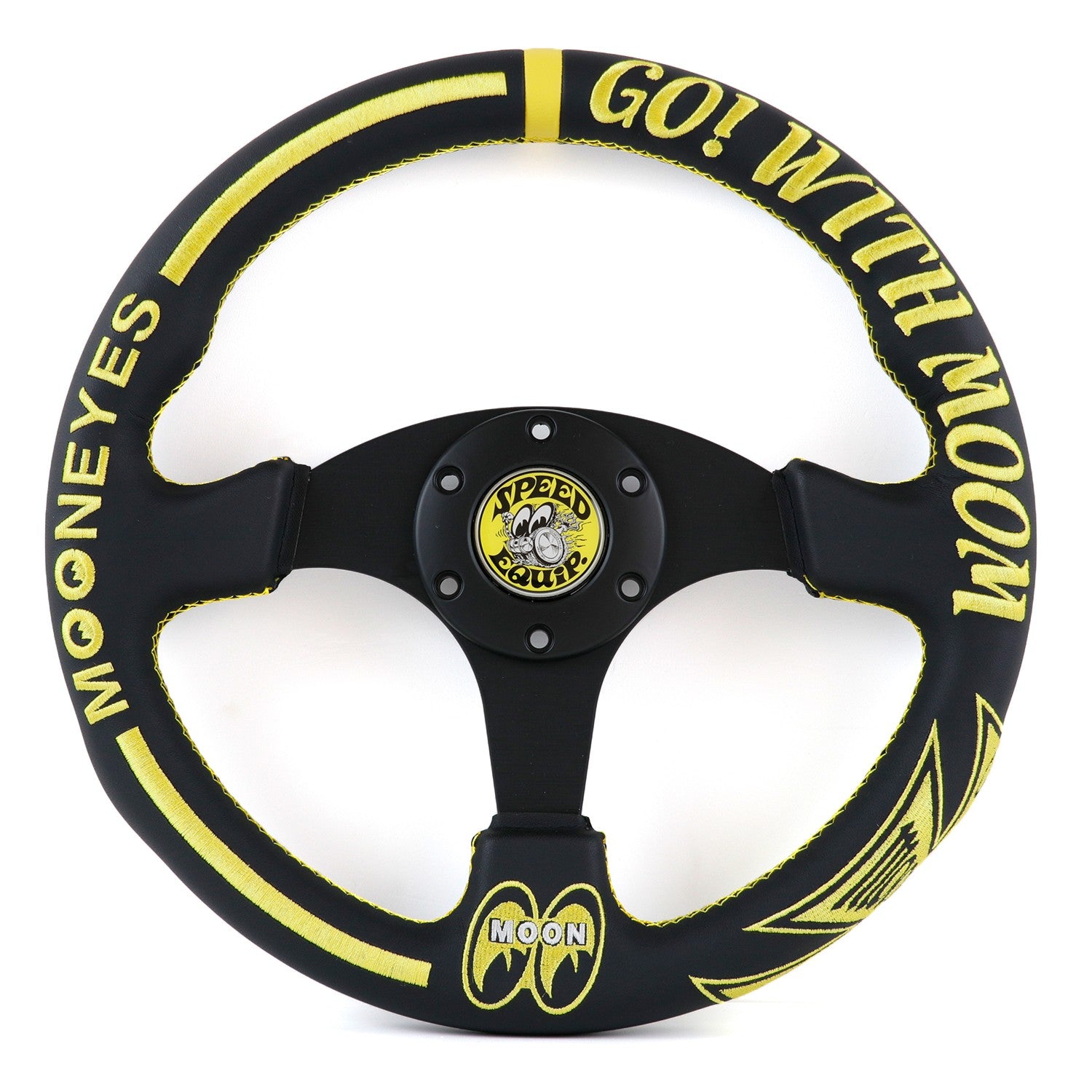 330Mm MOONEYES GO with MOON Embroidery Leather Sport Steering Wheel