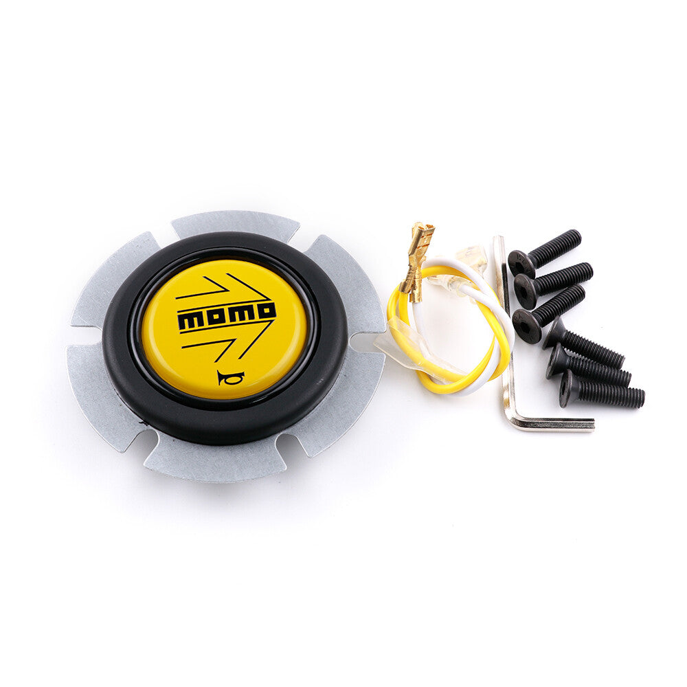 14Inch Momo Montecarlo Leather Steering Wheel Yellow Horn Button Stitching