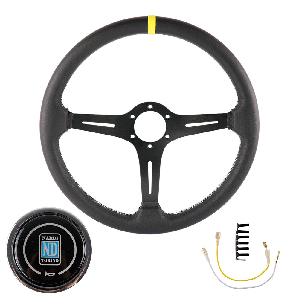 14.5Inch/370Mm NARDI Italy Leather Black Thickened Spoke Sport Steering Wheel