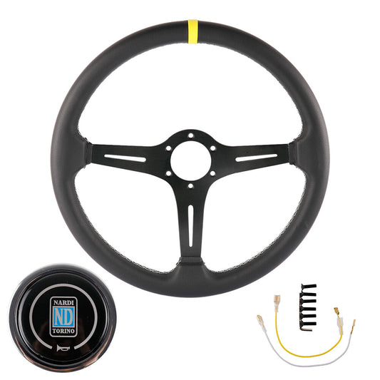 14.5Inch/370Mm NARDI Italy Leather Black Thickened Spoke Sport Steering Wheel