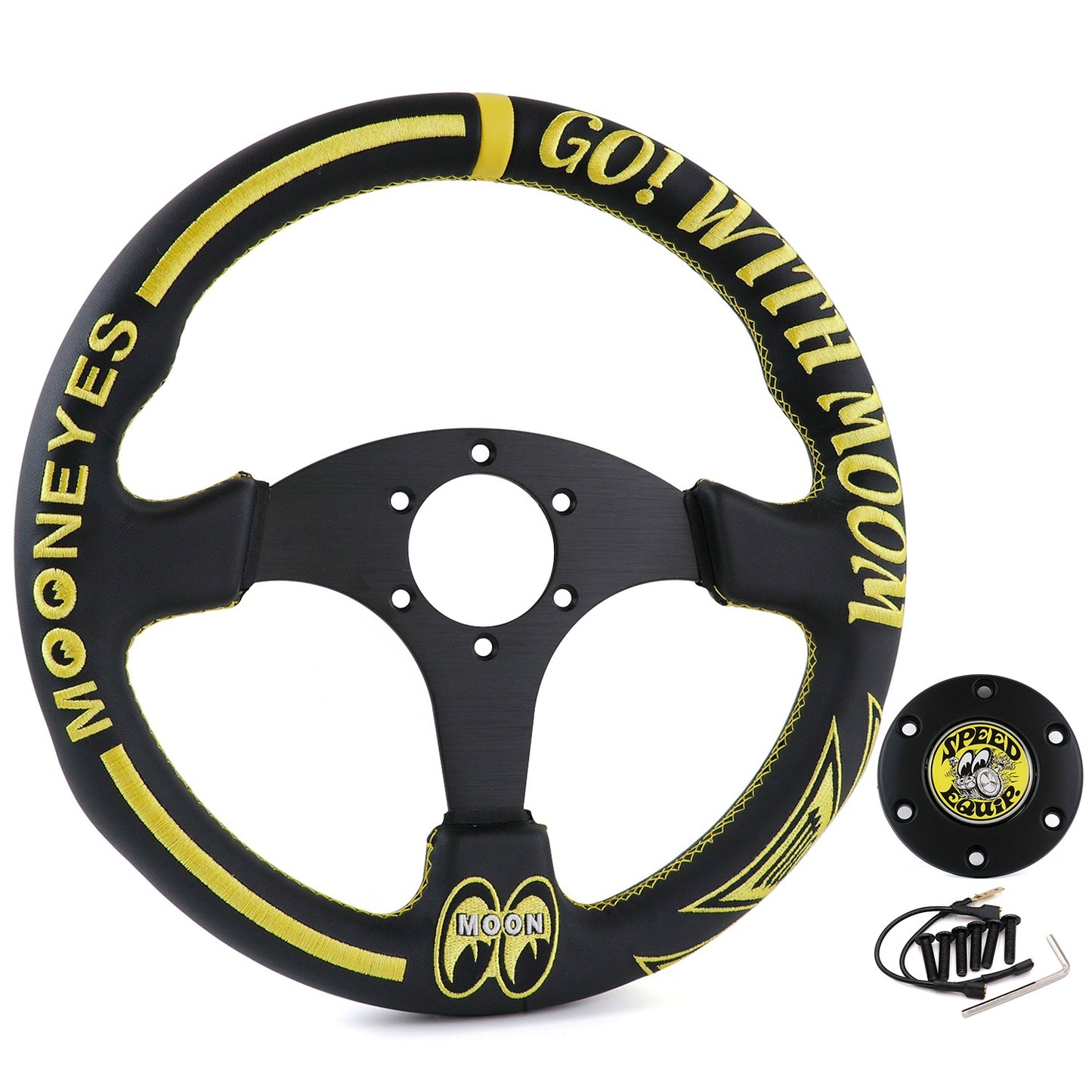 330Mm MOONEYES GO with MOON Embroidery Leather Sport Steering Wheel