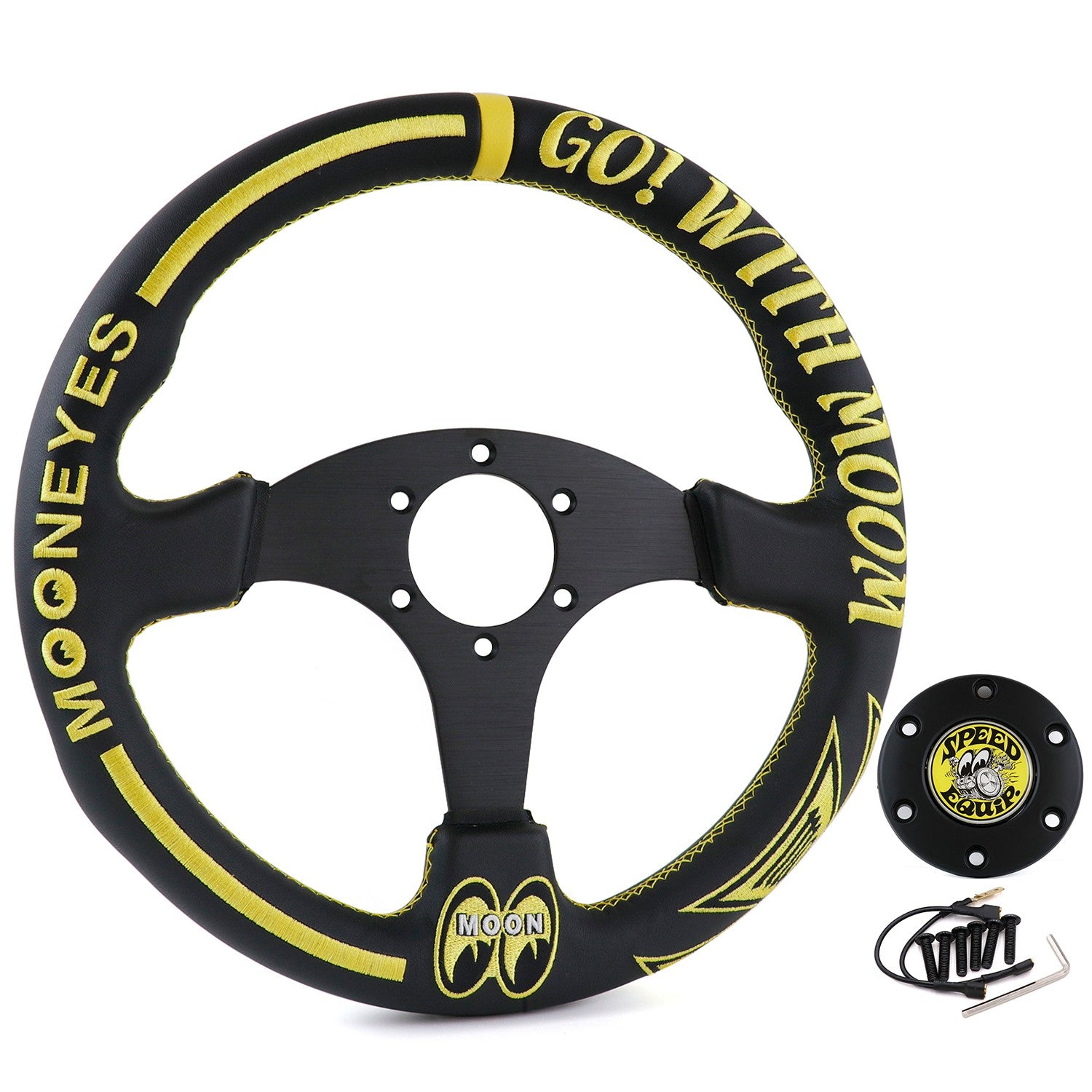 330Mm MOONEYES GO with MOON Embroidery Leather Sport Steering Wheel