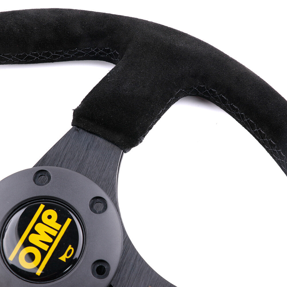 350Mm 14' OMP Genuine Suede Leather Black Stitching Flat Sport Steering Wheel #Y