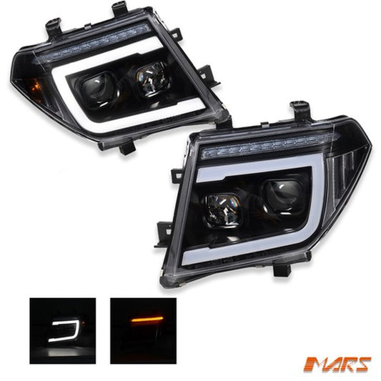 Black DRL Headlights Sequential Indicators for Navara D40 & Pathfinder R51 04-09