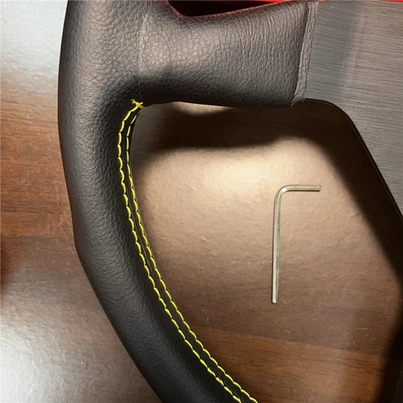 14Inch Momo Montecarlo Leather Steering Wheel Yellow Horn Button Stitching