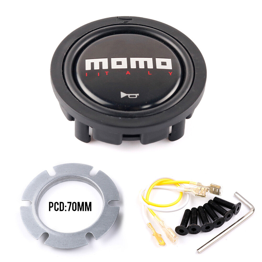 14Inch Momo Montecarlo Leather Steering Wheel Black Stitching Black Horn Button