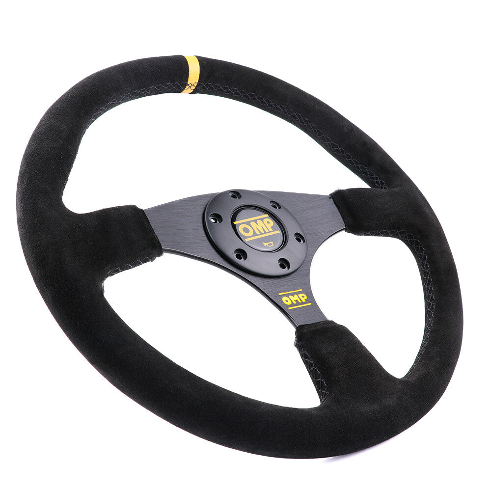 350Mm 14' OMP Genuine Suede Leather Black Stitching Flat Sport Steering Wheel #Y