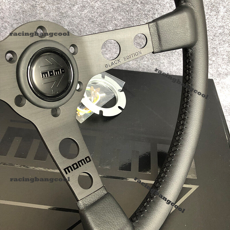 350Mm BLACK EDITION MOMO MOD07 Mid-Deep Leather Sport Steering Wheel