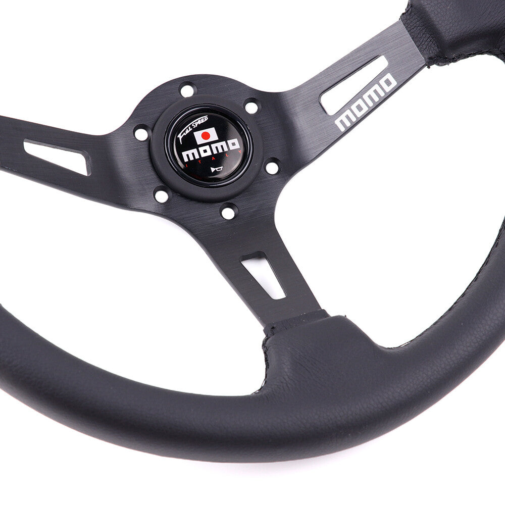 330Mm BLACK Full Speed MOMO Car Leather Deep Dish Steering Wheel