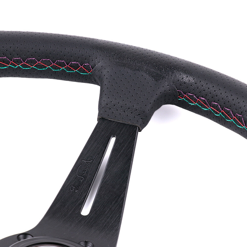 HKS Perforated Leather 3Colors Stitch Mid-Deep Dish Sport Steering Wheel 350Mm