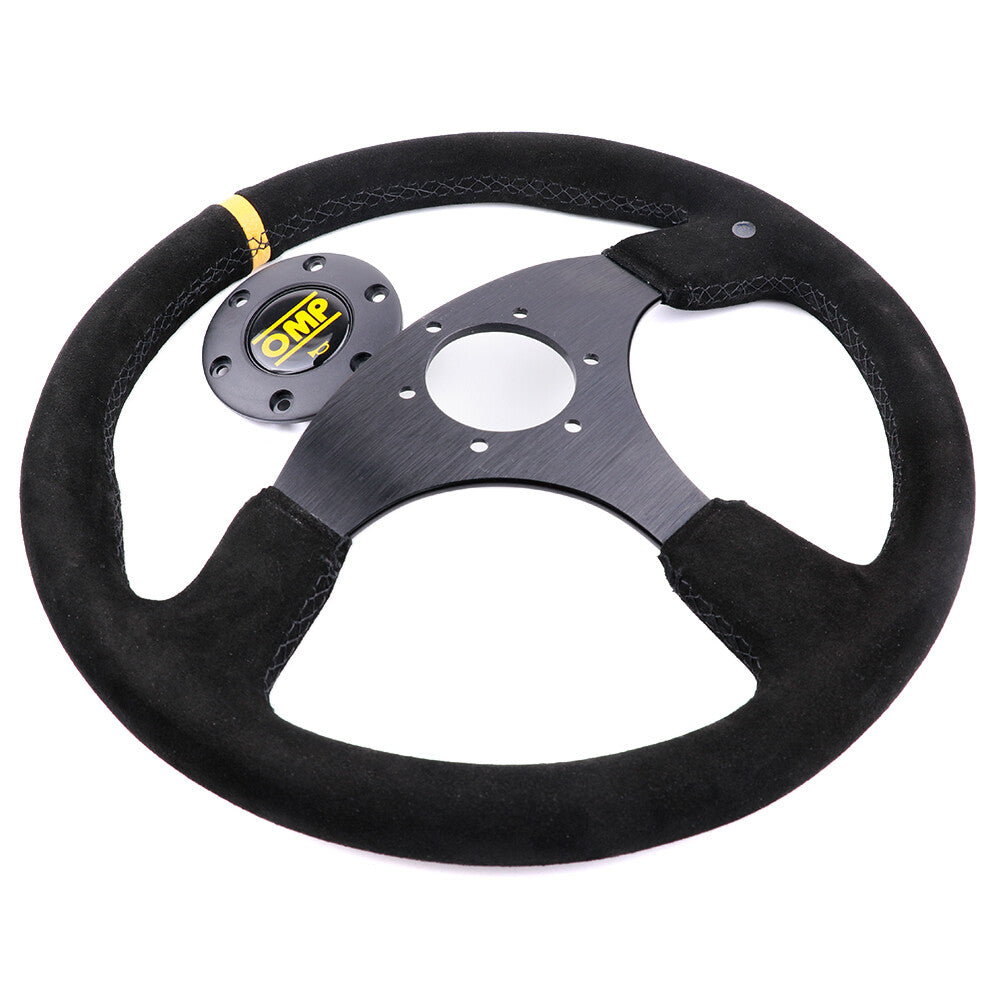 350Mm 14' OMP Genuine Suede Leather Black Stitching Flat Sport Steering Wheel #Y