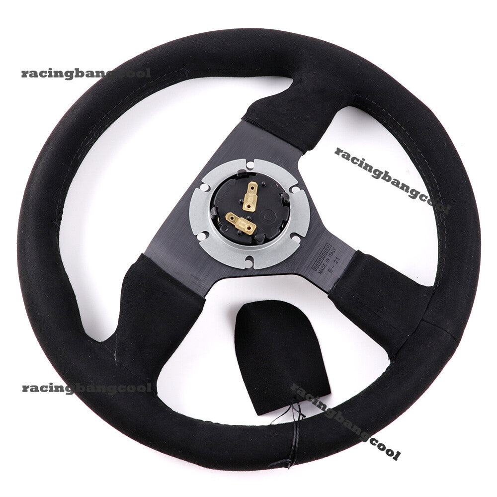 320Mm MOMO Montecarlo V2 Suede Leather Car Sport Steering Wheel Black Stitch