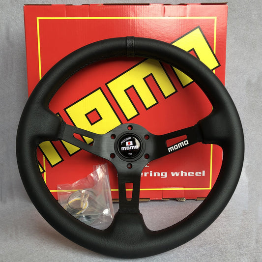 330Mm BLACK Full Speed MOMO Car Leather Deep Dish Steering Wheel
