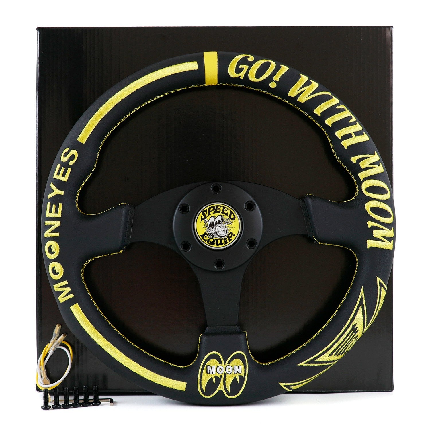 330Mm MOONEYES GO with MOON Embroidery Leather Sport Steering Wheel