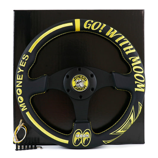 330Mm MOONEYES GO with MOON Embroidery Leather Sport Steering Wheel