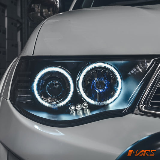 Black LED Angel Eyes Projector Headlights for Mitsubishi Triton 2006-2015 UTE