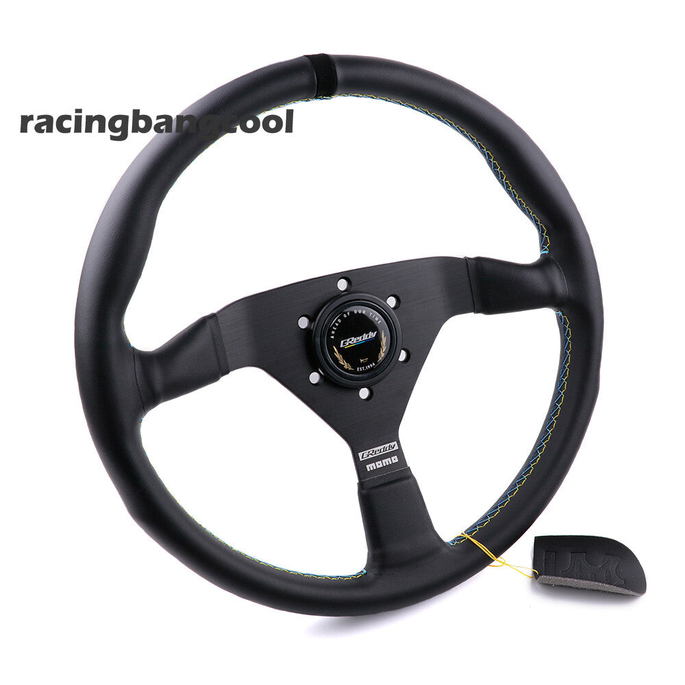 350Mm Greddy Montecarlo Genuine Leather Thickened Spoke Sport Steering Wheel