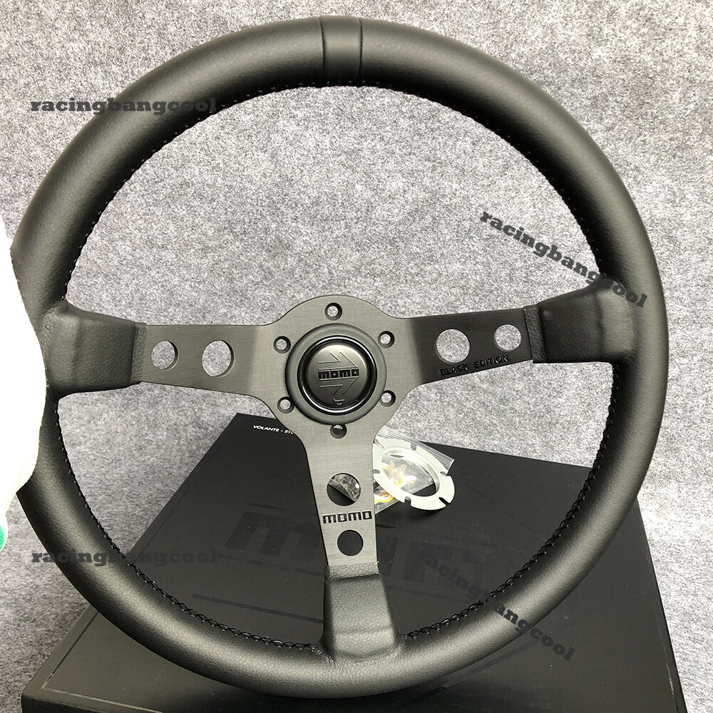 350Mm BLACK EDITION MOMO MOD07 Mid-Deep Leather Sport Steering Wheel