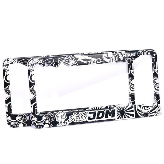 X2 JDM Graffiti USA Standard License Plate Frame Tag Cover Holder Black&White