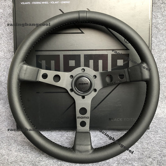 350Mm BLACK EDITION MOMO MOD07 Mid-Deep Leather Sport Steering Wheel