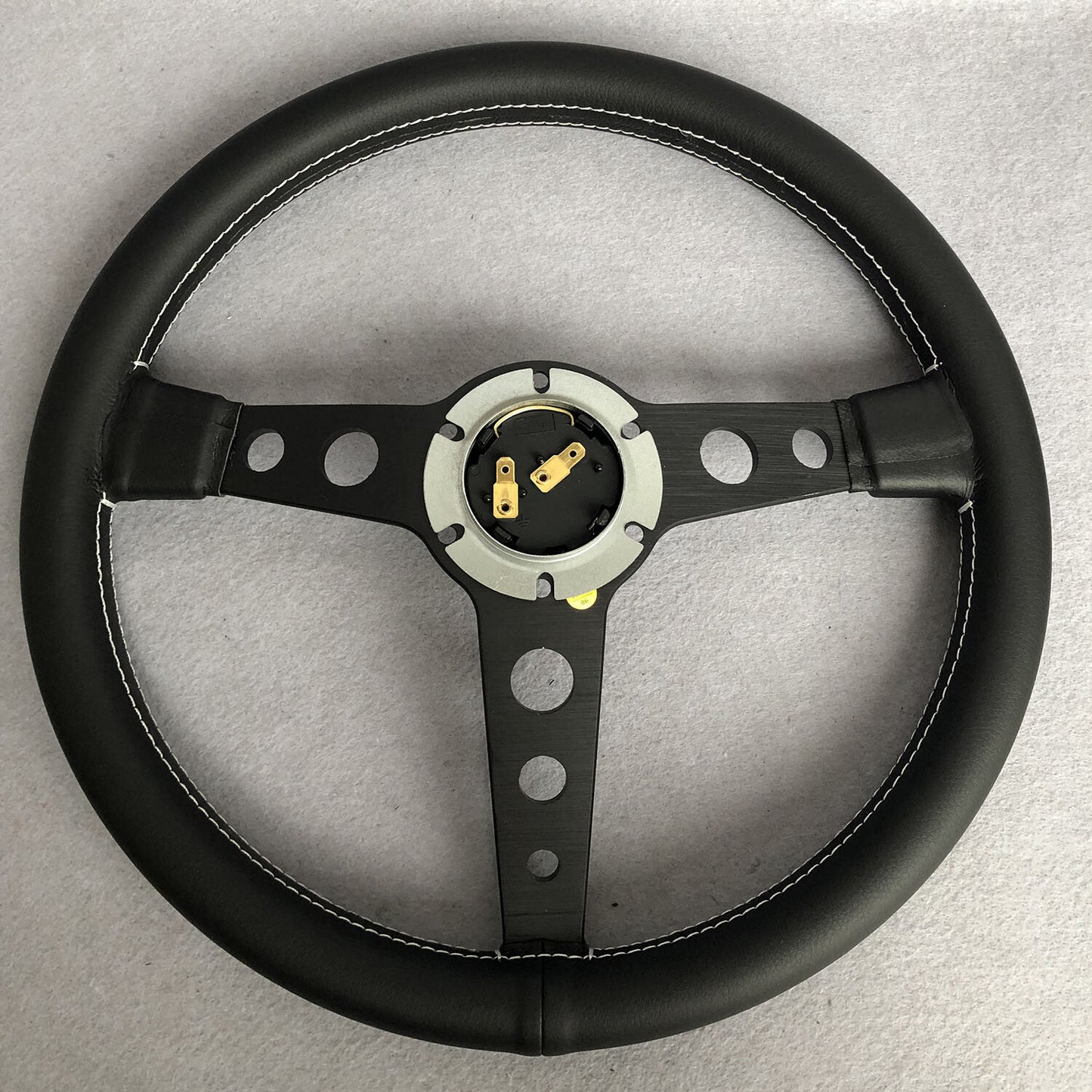 350Mm MOMO P1 Prototipo Black Spoke Leather Flat Sport Steering Wheel