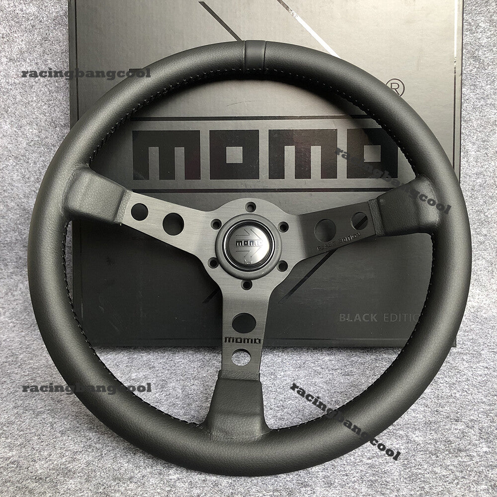 350Mm BLACK EDITION MOMO MOD07 Mid-Deep Leather Sport Steering Wheel