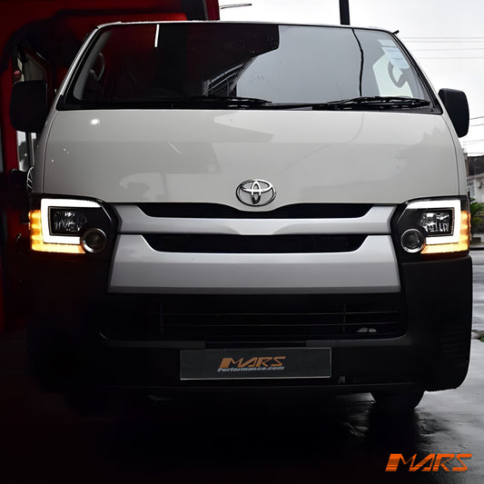 Black LED Projector Head Lights Sequential Indicator for Toyota Hiace Van 15-19