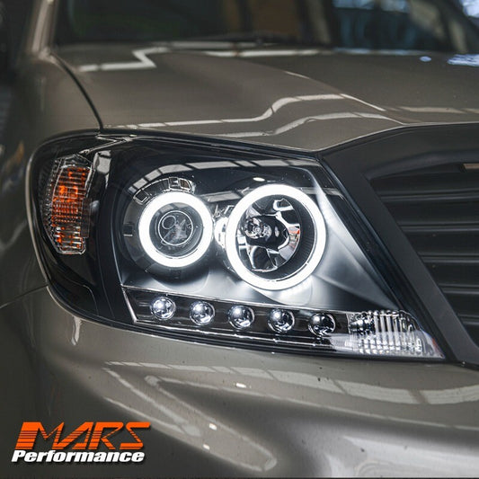 Black High Power LED DRL Halo Projector Headlights for TOYOTA HILUX VIGO 2005-11