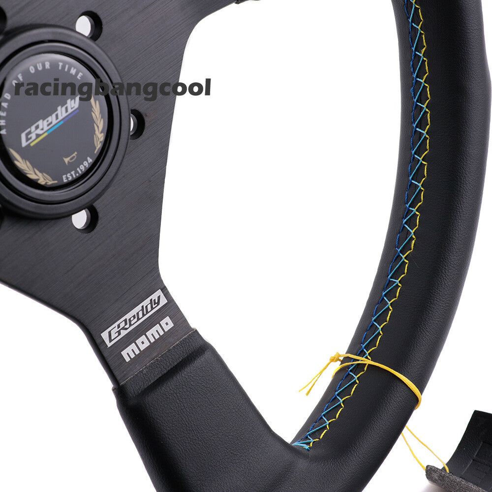 350Mm Greddy Montecarlo Genuine Leather Thickened Spoke Sport Steering Wheel