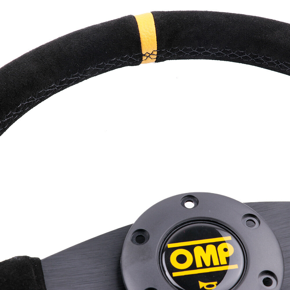 350Mm 14' OMP Genuine Suede Leather Black Stitching Flat Sport Steering Wheel #Y