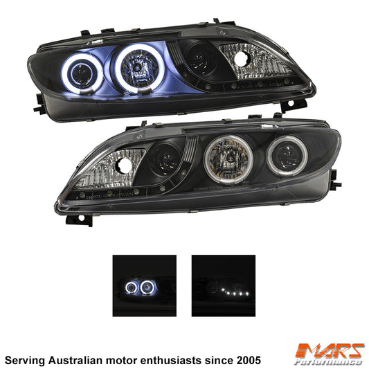 Black DRL LED CCFL Angel-Eye Projector Head Lights for Mazda 6 02-07 Sedan Hatch