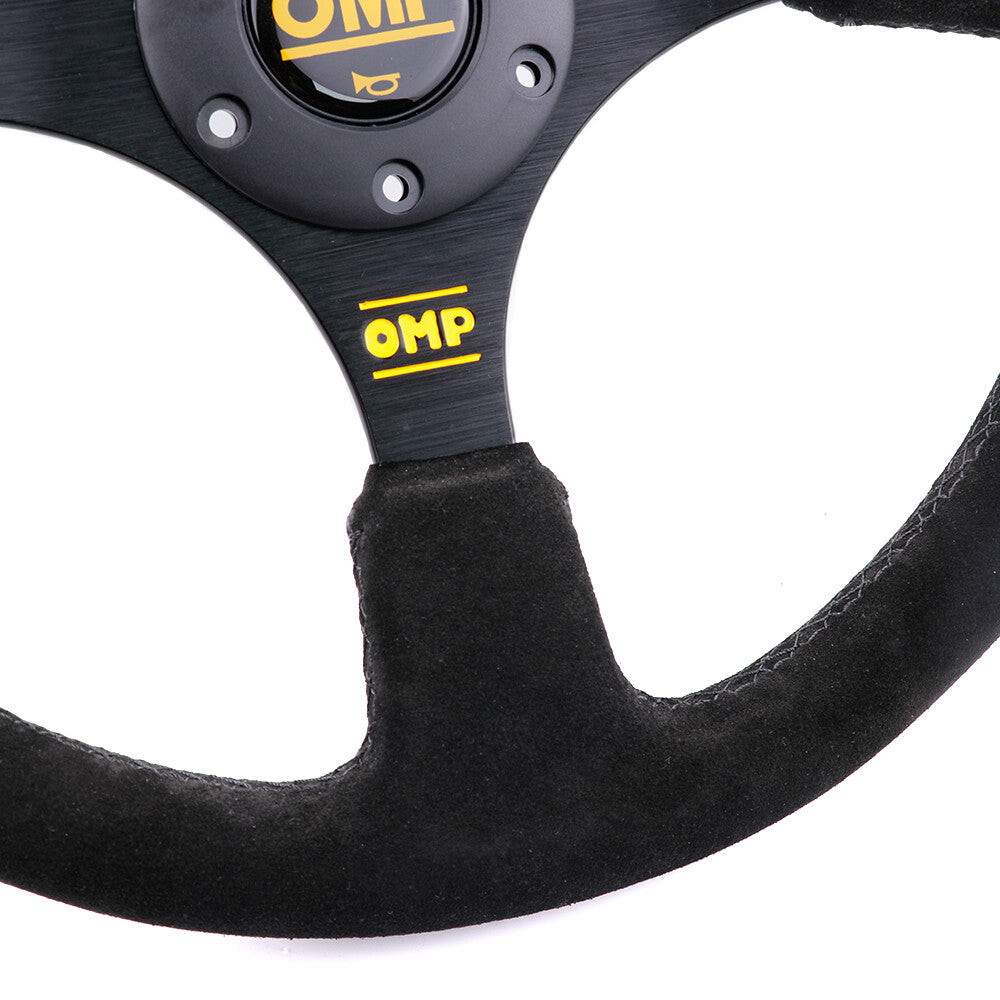 350Mm 14' OMP Genuine Suede Leather Black Stitching Flat Sport Steering Wheel #Y
