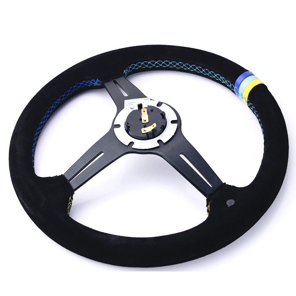 14Inch Greddy Suede Leather Sport Steering Wheel Fit MOMO NRG OMP Hub