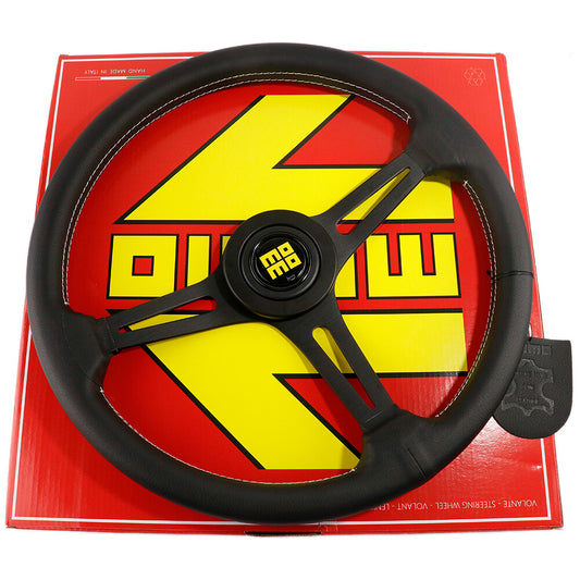 370Mm MOMO Italy Leather Black Spoke Sport Steering Wheel