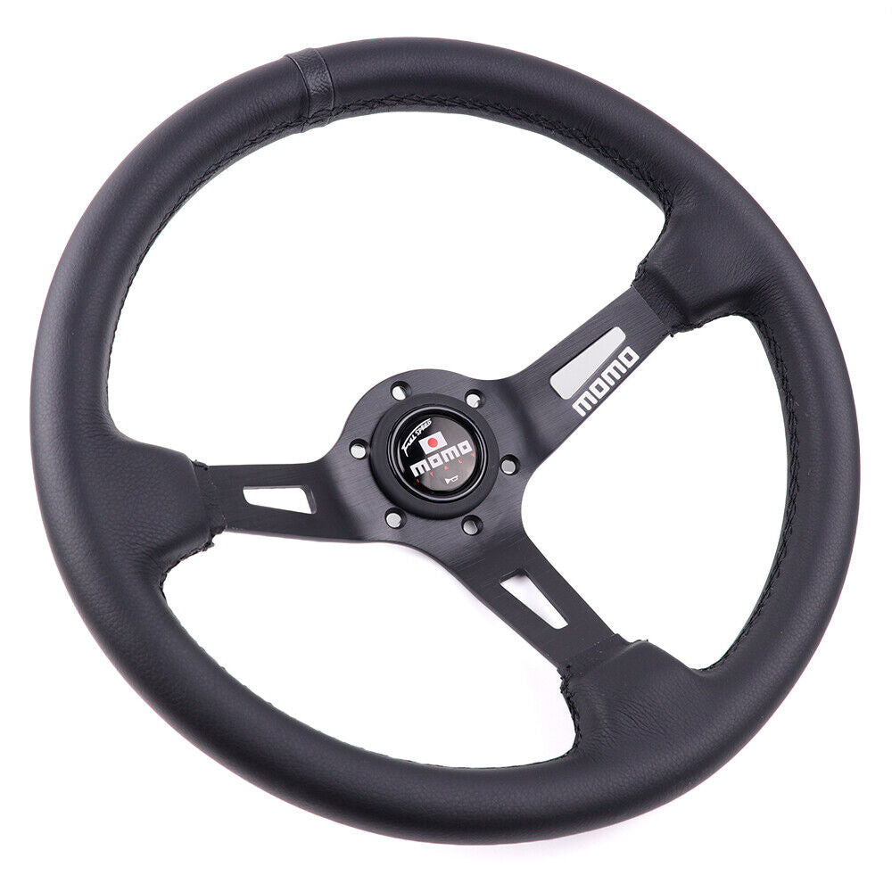 330Mm BLACK Full Speed MOMO Car Leather Deep Dish Steering Wheel