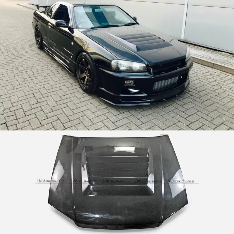 For Nissan Skyline R34 GTT NIS Style Hood - Carbon Fiber/Frp Options 1999-2002