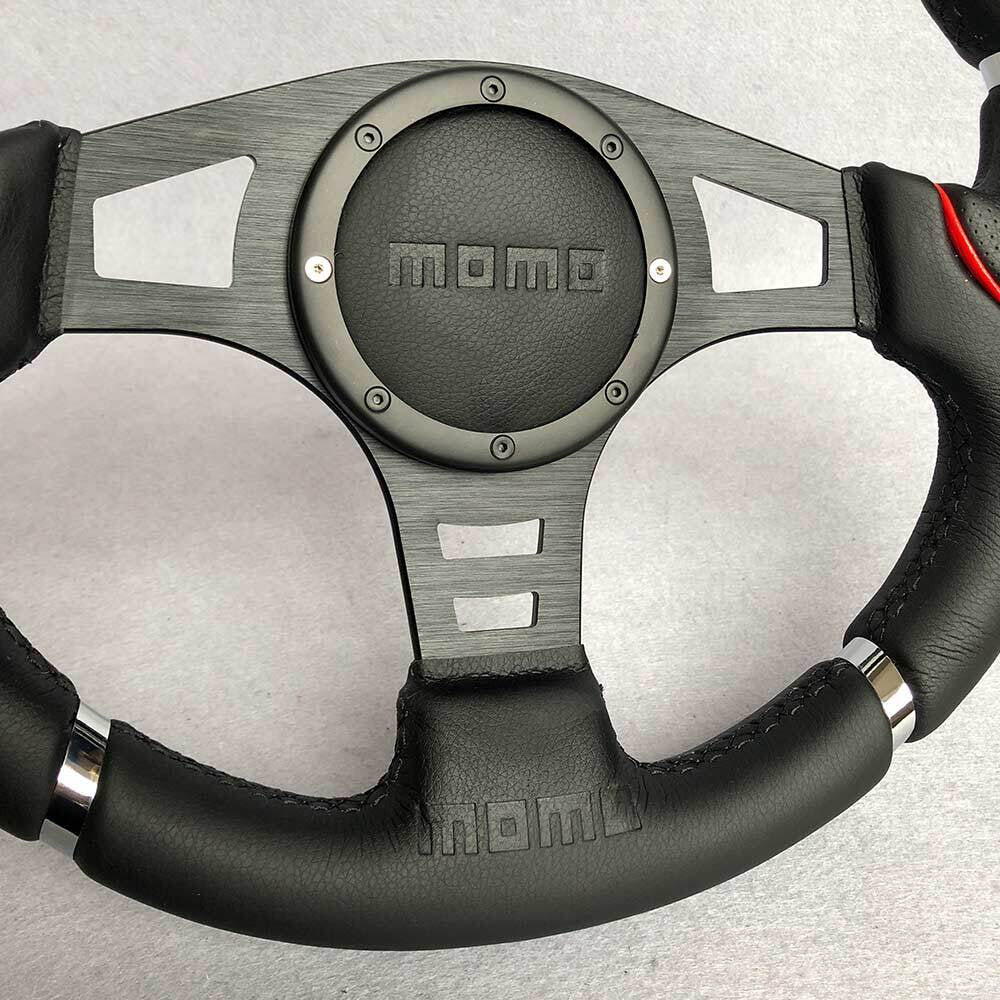 MOMO Black 350Mm Flat Spoke Car Sport Steering Wheel Big Horn