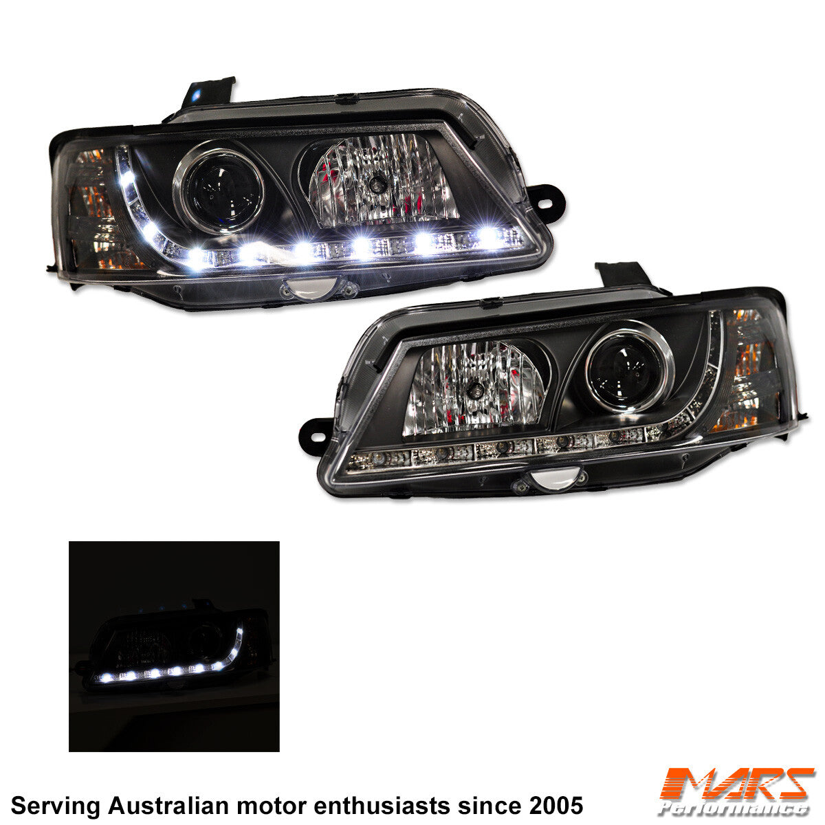 Black DRL LED Projector for Head Lights Holden Commodore VY UTE SEDAN WAGON