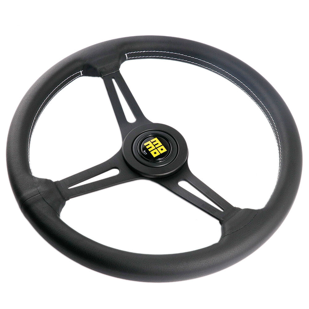 370Mm MOMO Italy Leather Black Spoke Sport Steering Wheel