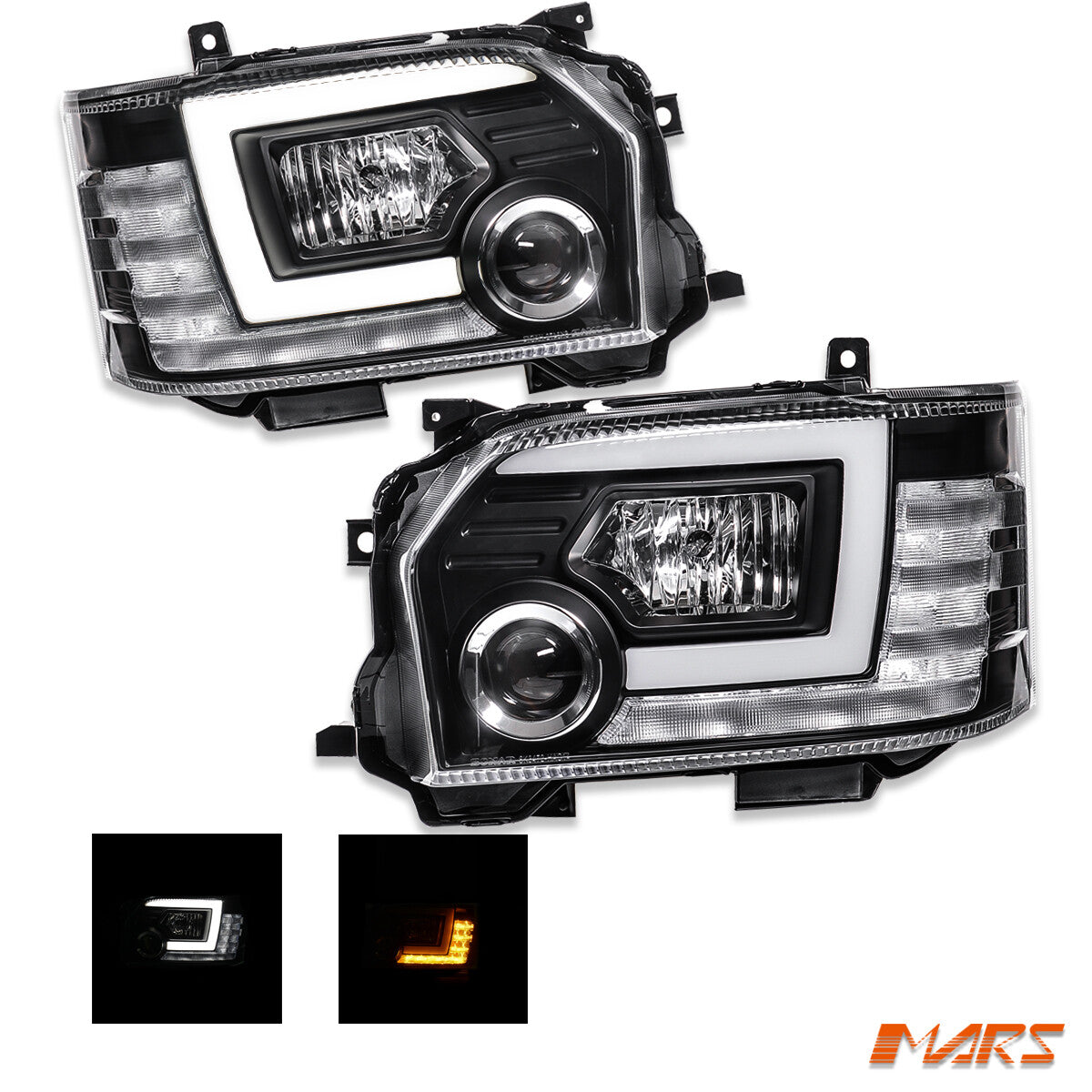 Black LED Projector Head Lights Sequential Indicator for Toyota Hiace Van 15-19