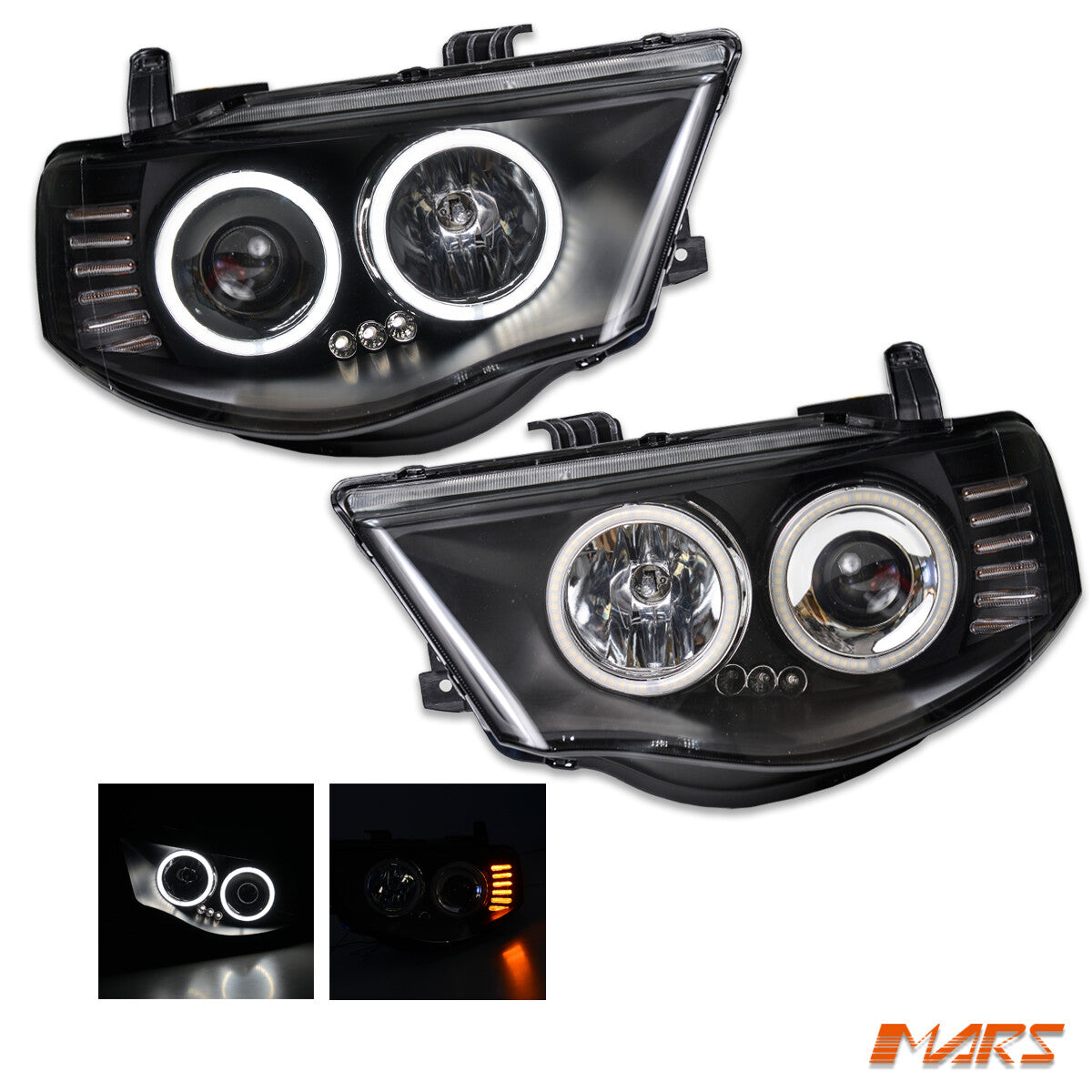 Black LED Angel Eyes Projector Headlights for Mitsubishi Triton 2006-2015 UTE