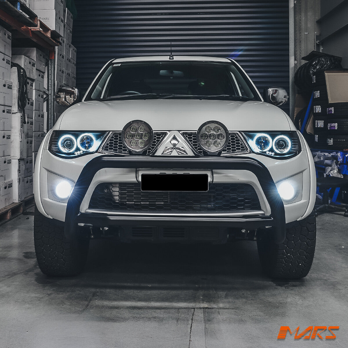 Black LED Angel Eyes Projector Headlights for Mitsubishi Triton 2006-2015 UTE