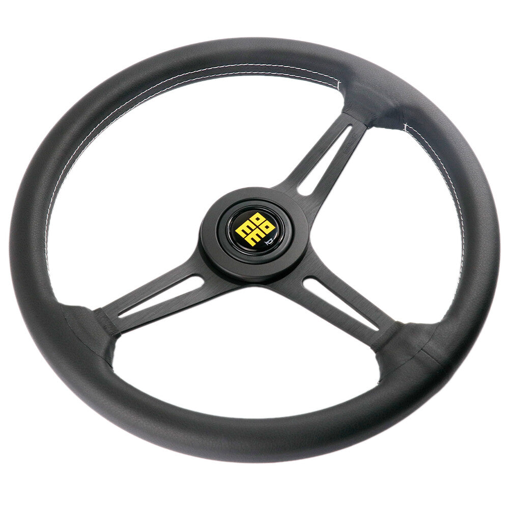 370Mm MOMO Italy Leather Black Spoke Sport Steering Wheel