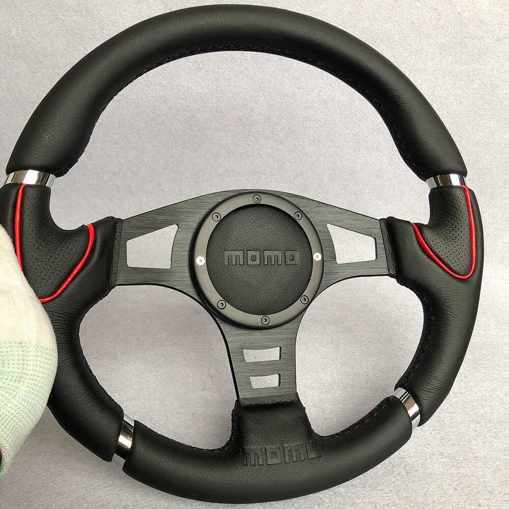 MOMO Black 350Mm Flat Spoke Car Sport Steering Wheel Big Horn