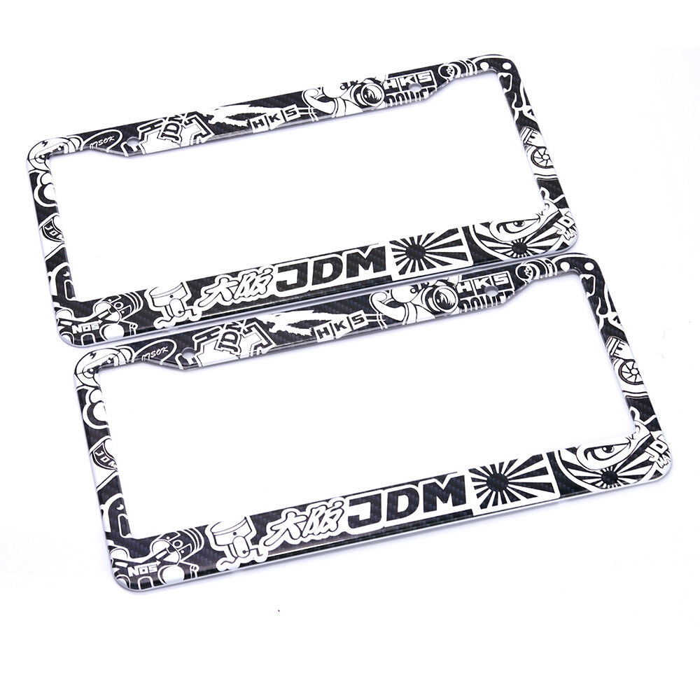 X2 JDM Graffiti USA Standard License Plate Frame Tag Cover Holder Black&White