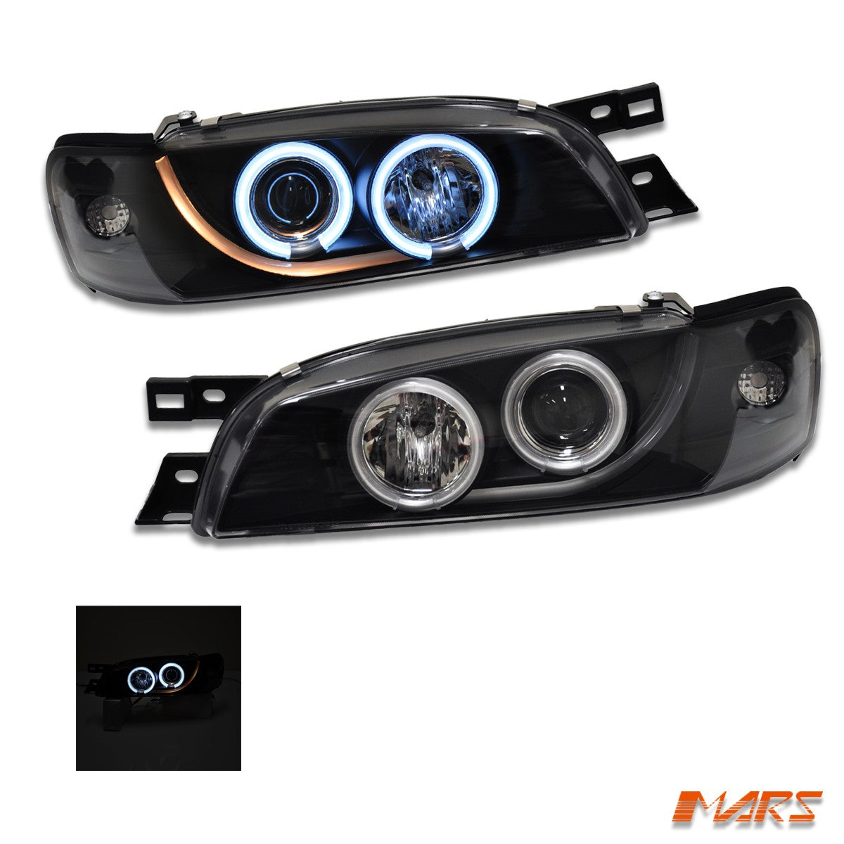 Black CCFL Angel-Eyes Projector Head Lights for Subaru Impreza GC8 GF8 WRX Sti