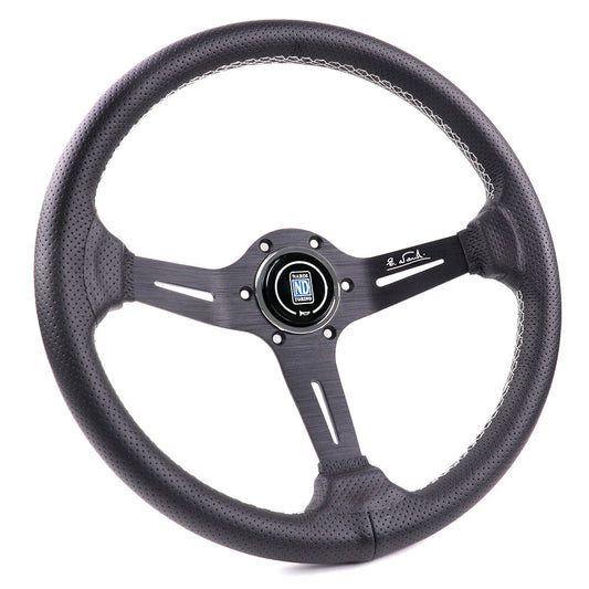 NARDI 350Mm Steering Wheel Aluminum Spoke Perforated Leather White Stitching