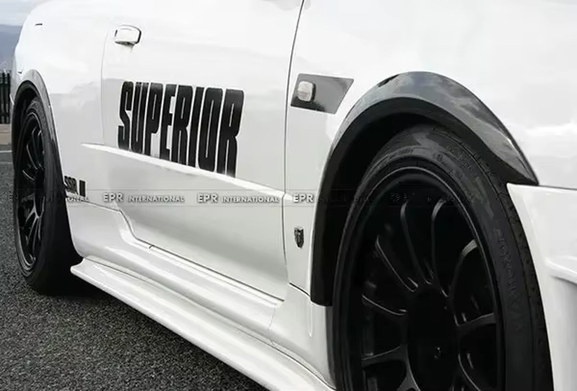 Car Styling for Nissan R34 GTR Superior AC Style Carbon Fiber Fender Flares 4Pcs Glossy Fibre Finish Wheel Arch Body Kit Trim