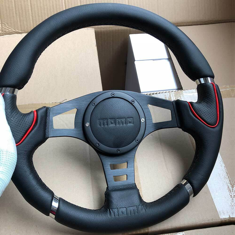 MOMO Black 350Mm Flat Spoke Car Sport Steering Wheel Big Horn