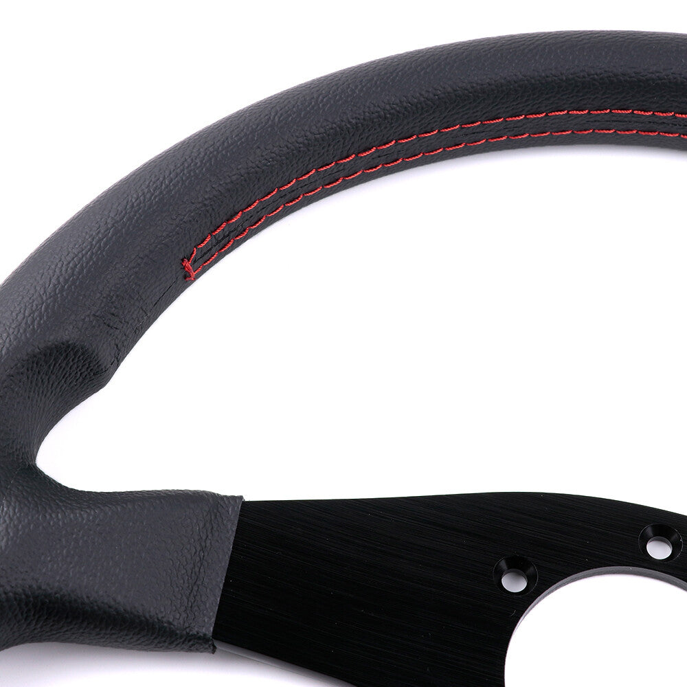 H Horn Button MOMO Tuner 350Mm Leather Flat Spoke Drift Steering Wheel